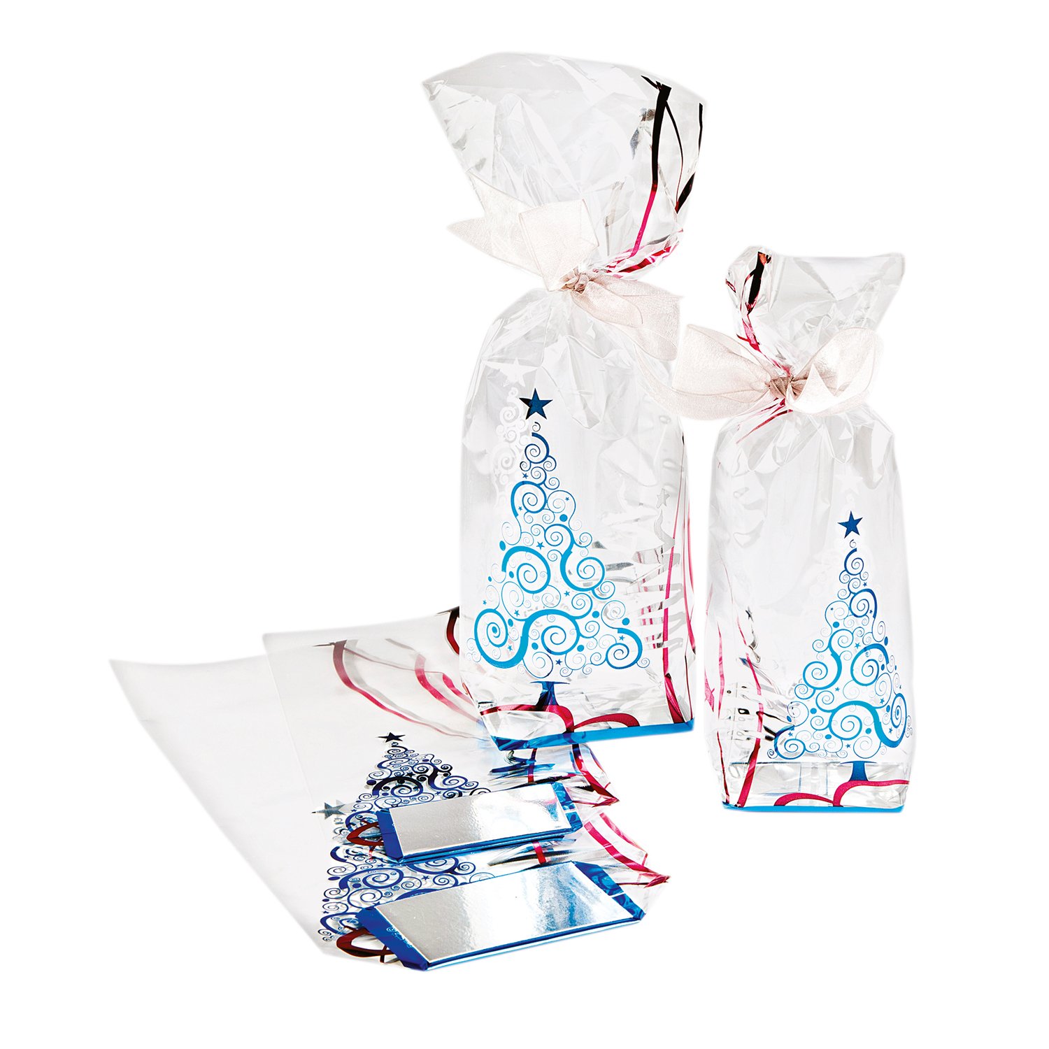 Metallic Xmas tree design small block bottomed bag 100 x 220mm x 100pcs