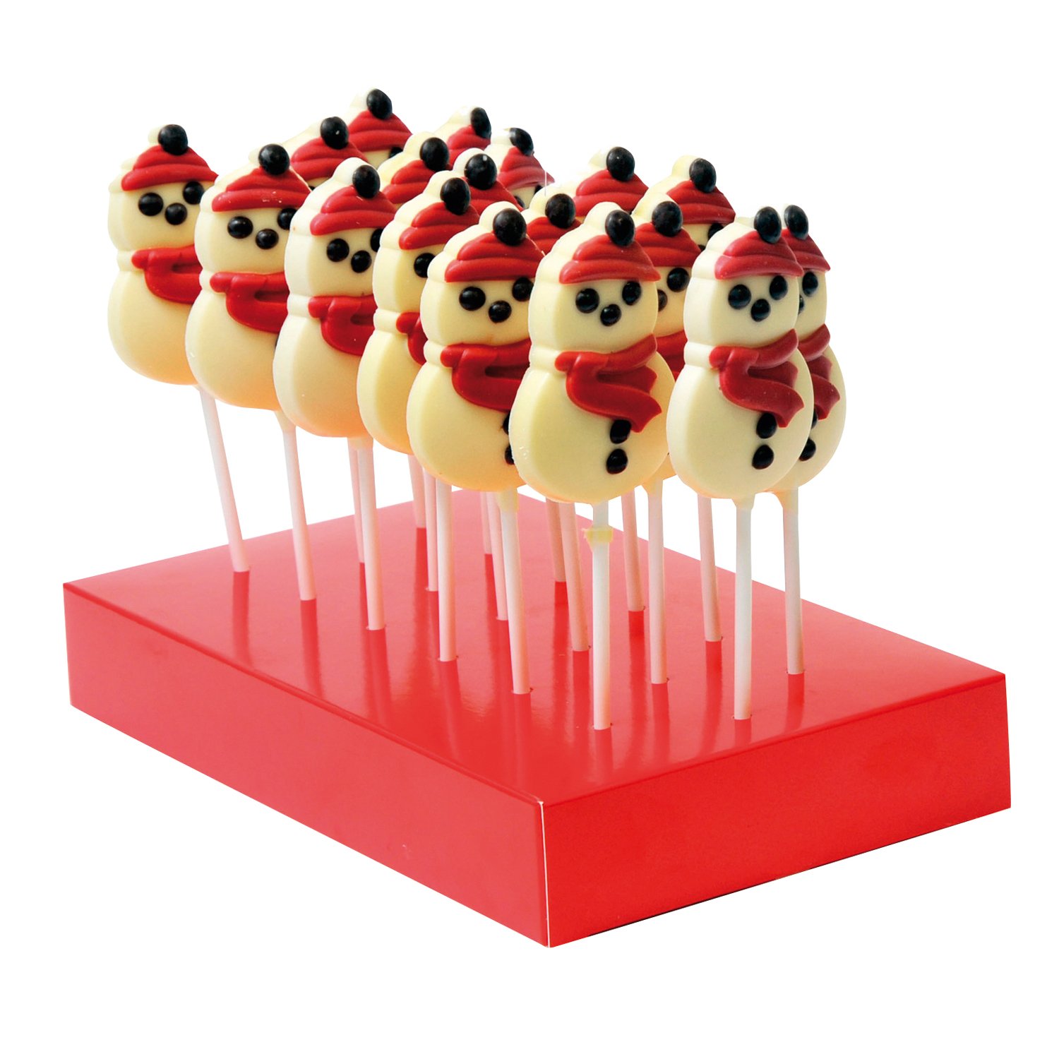Hand decorated solid white chocolate snowman lollies 18x35g
