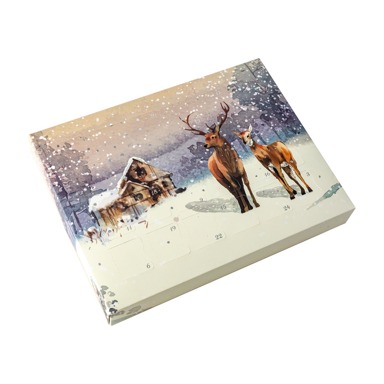 Deer snow scene empty advent calendar - 24 choc 192 x 32.5 x 252mm x 10pcs