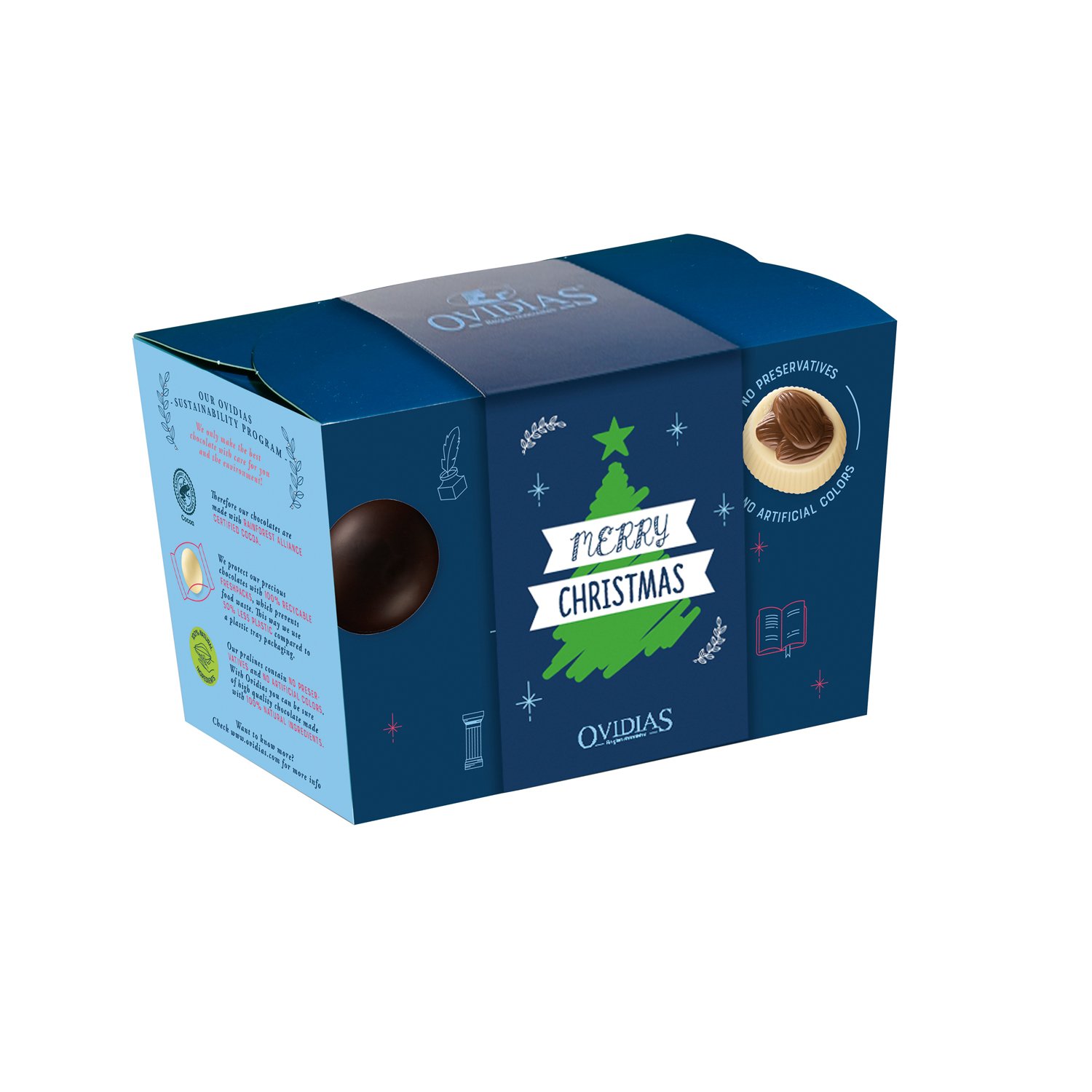 Gift ballotin of flow wrapped chocolates with Merry Christmas sleeve 8x250g