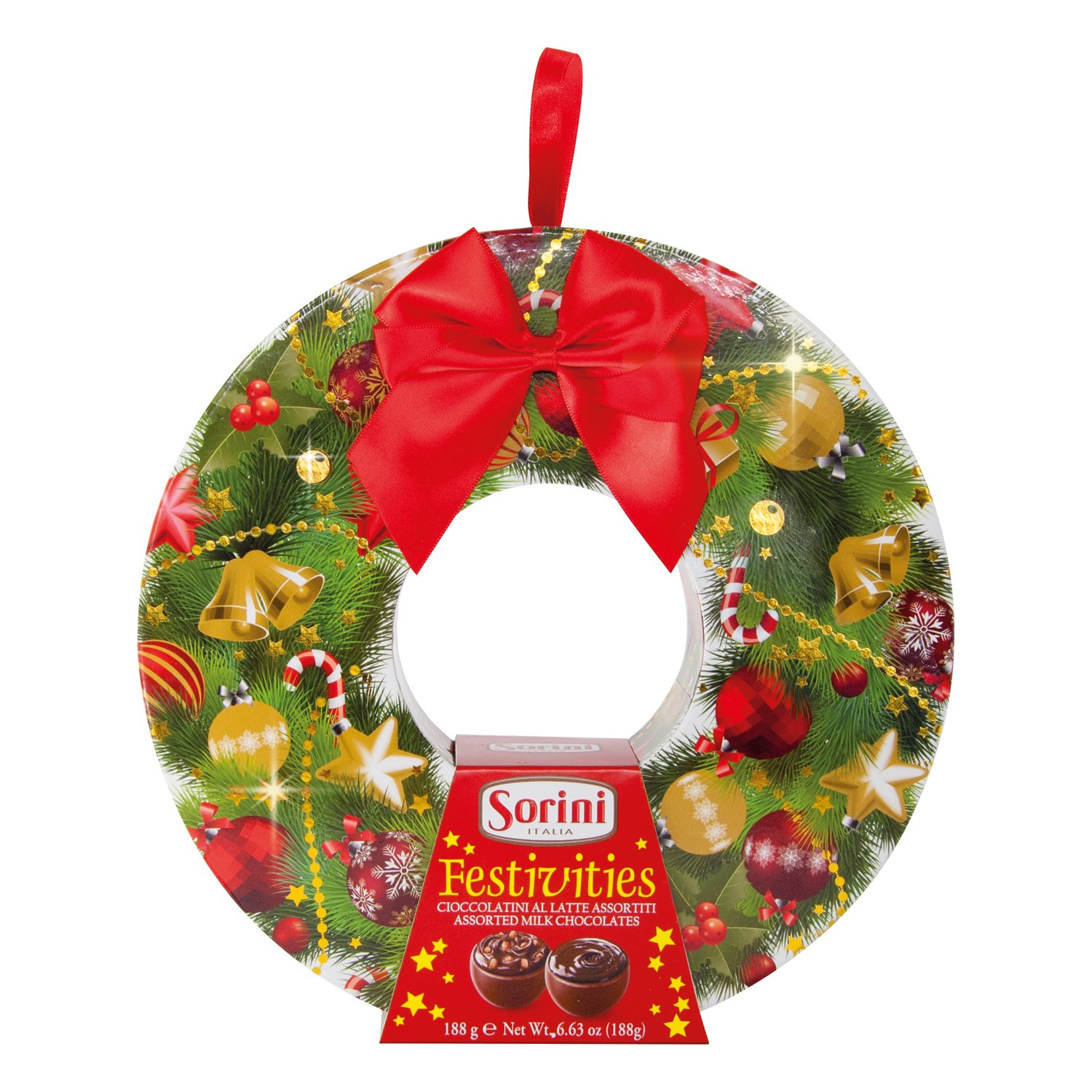 Christmas Wreath with assorted milk chocolate spheres 6x188g