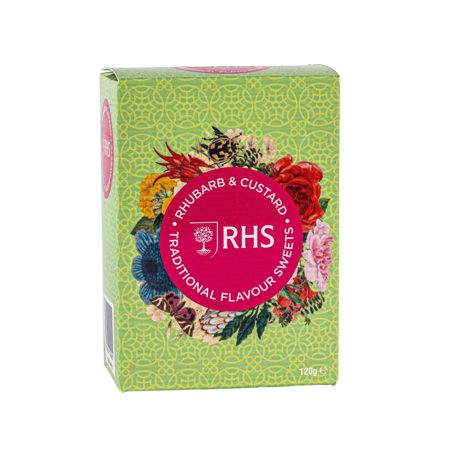 Rhubarb & custard traditional flavour sweets in carton 12x120g