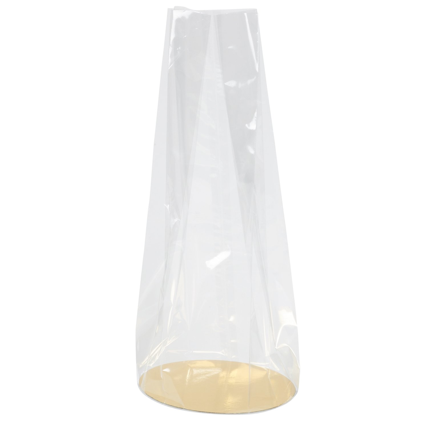 THS Packing - Clear 500 x 160mm diameter double gusseted bag with gold base card  x 25pcs