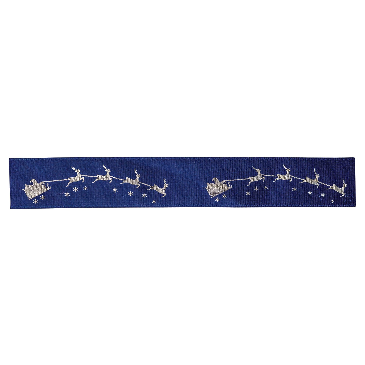 Midnight blue single faced satin ribbon with Santa on sleigh design - 23mmx25m