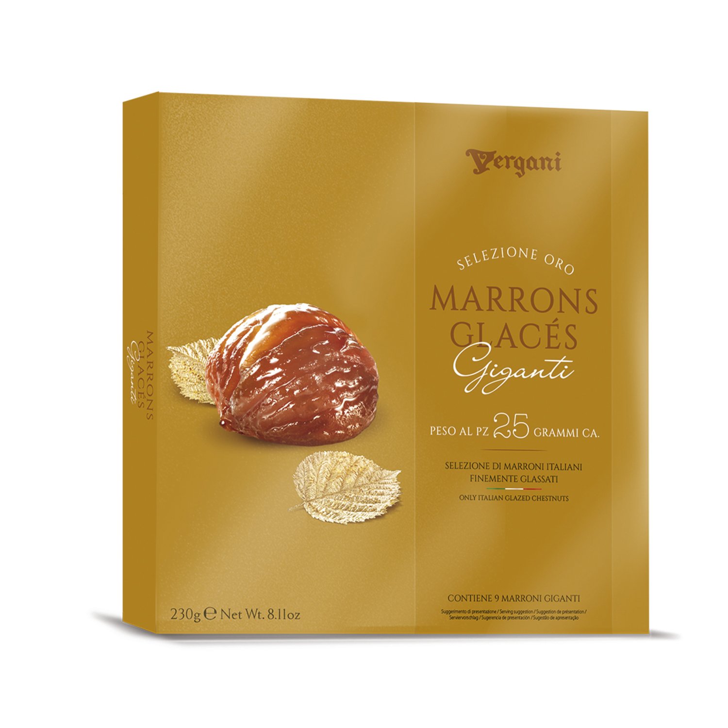 Vergani traditional Marrons Glacés in gift box - app 25g pieces - 8x230g