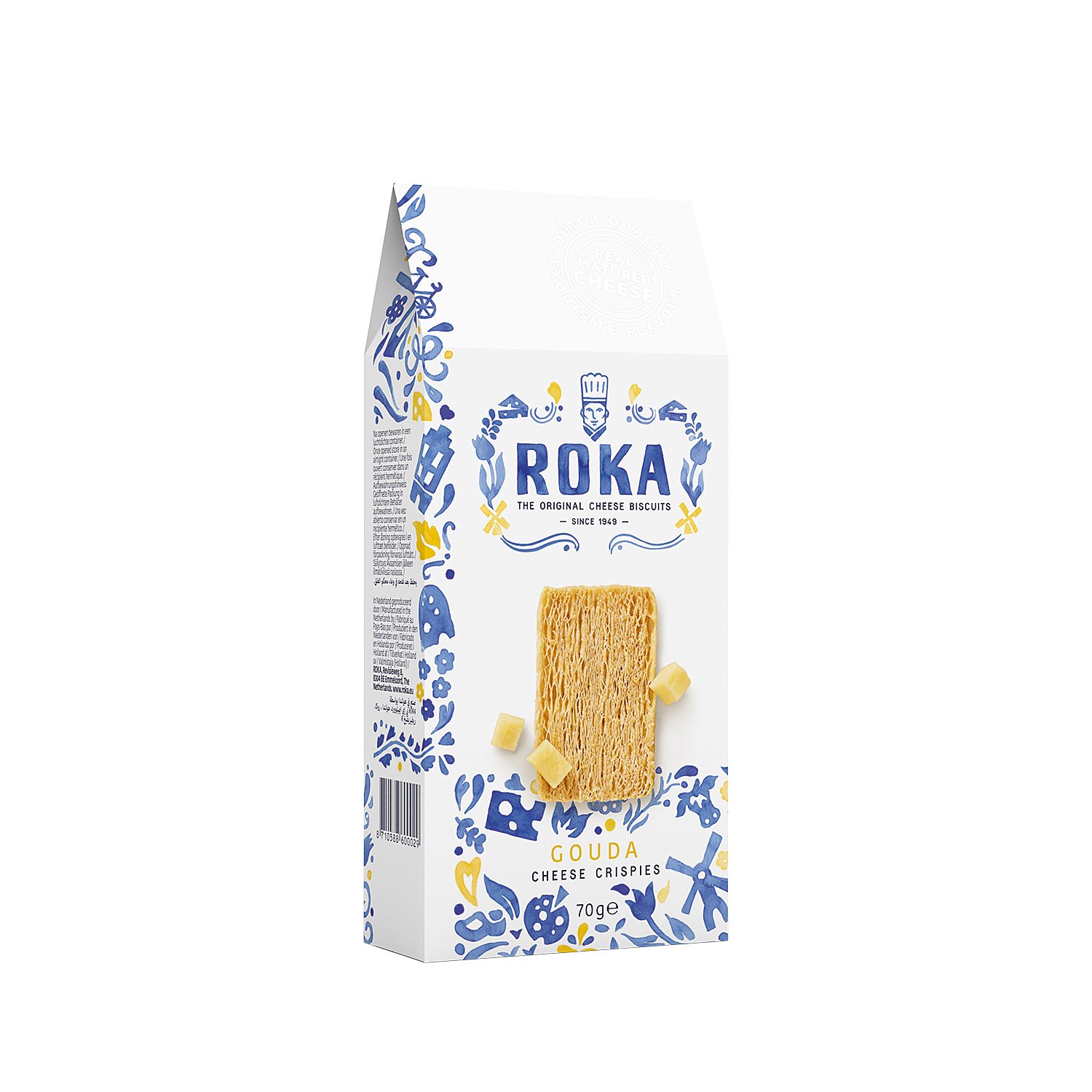 Roka Gouda cheese crispies in Delft Blue design carton - VAT FREE 12x70g