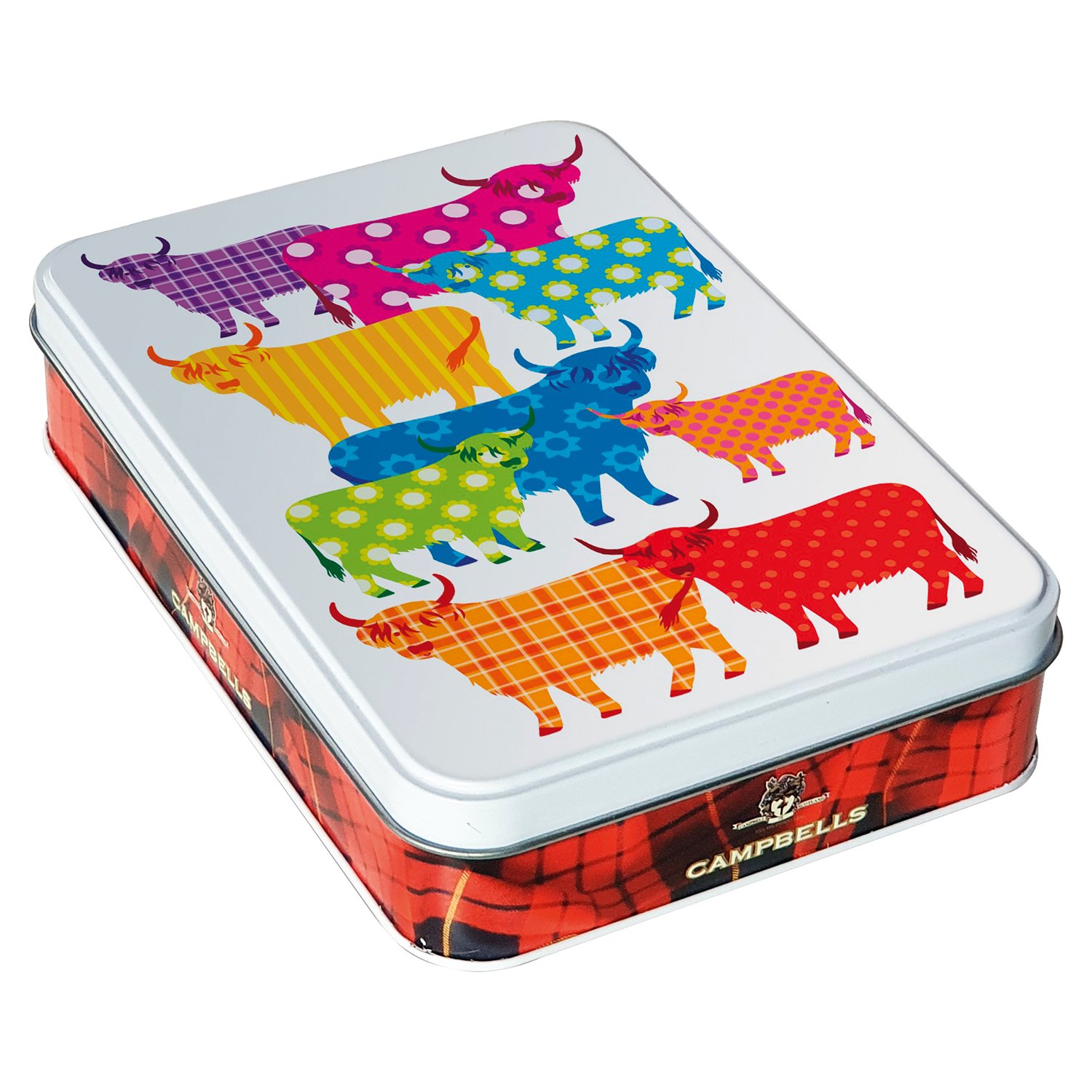 Colourful Highland cows tin of assorted shortbread shapes - VAT FREE 12x150g