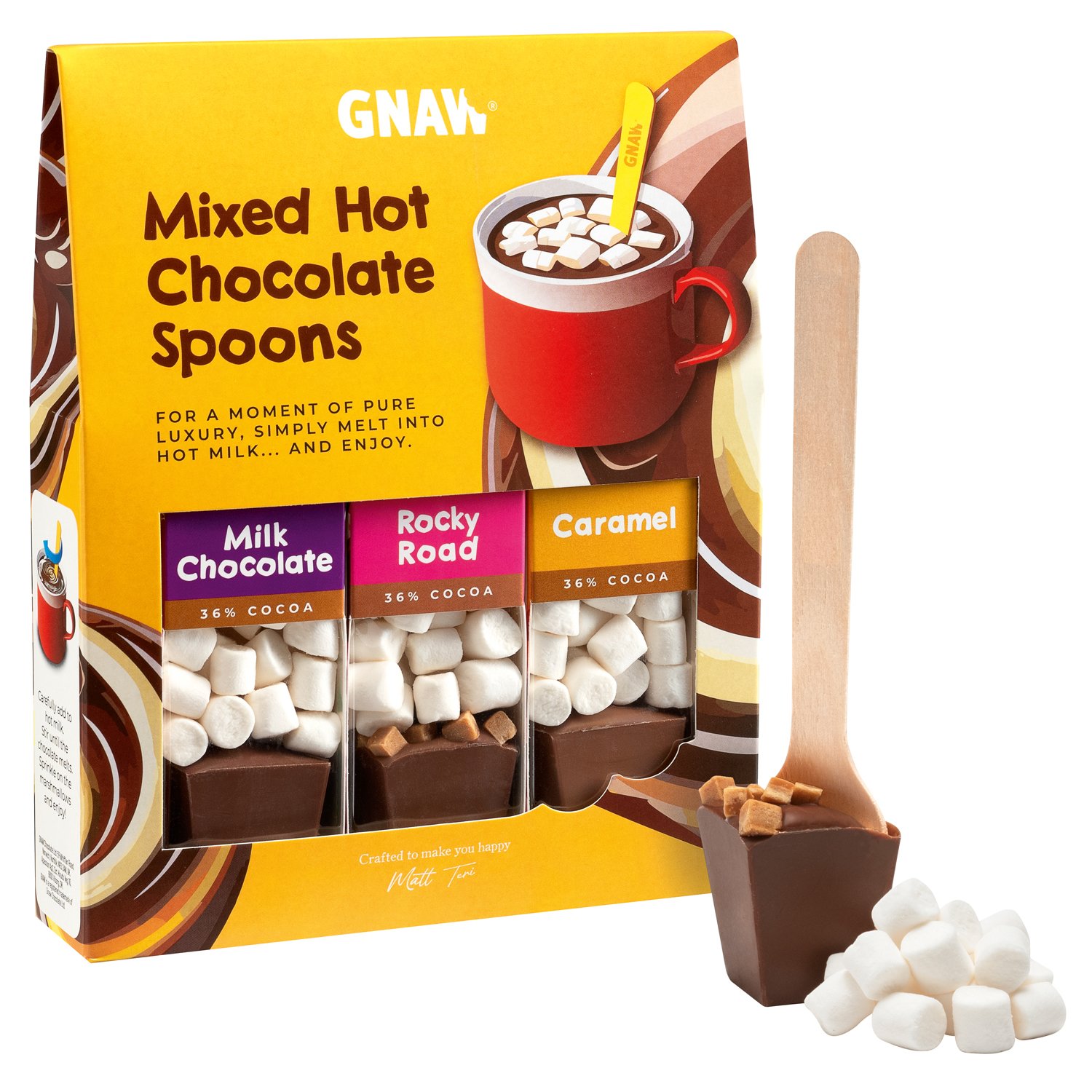 Gnaw mixed hot chocolate spoons gift set - VAT FREE 6x120g