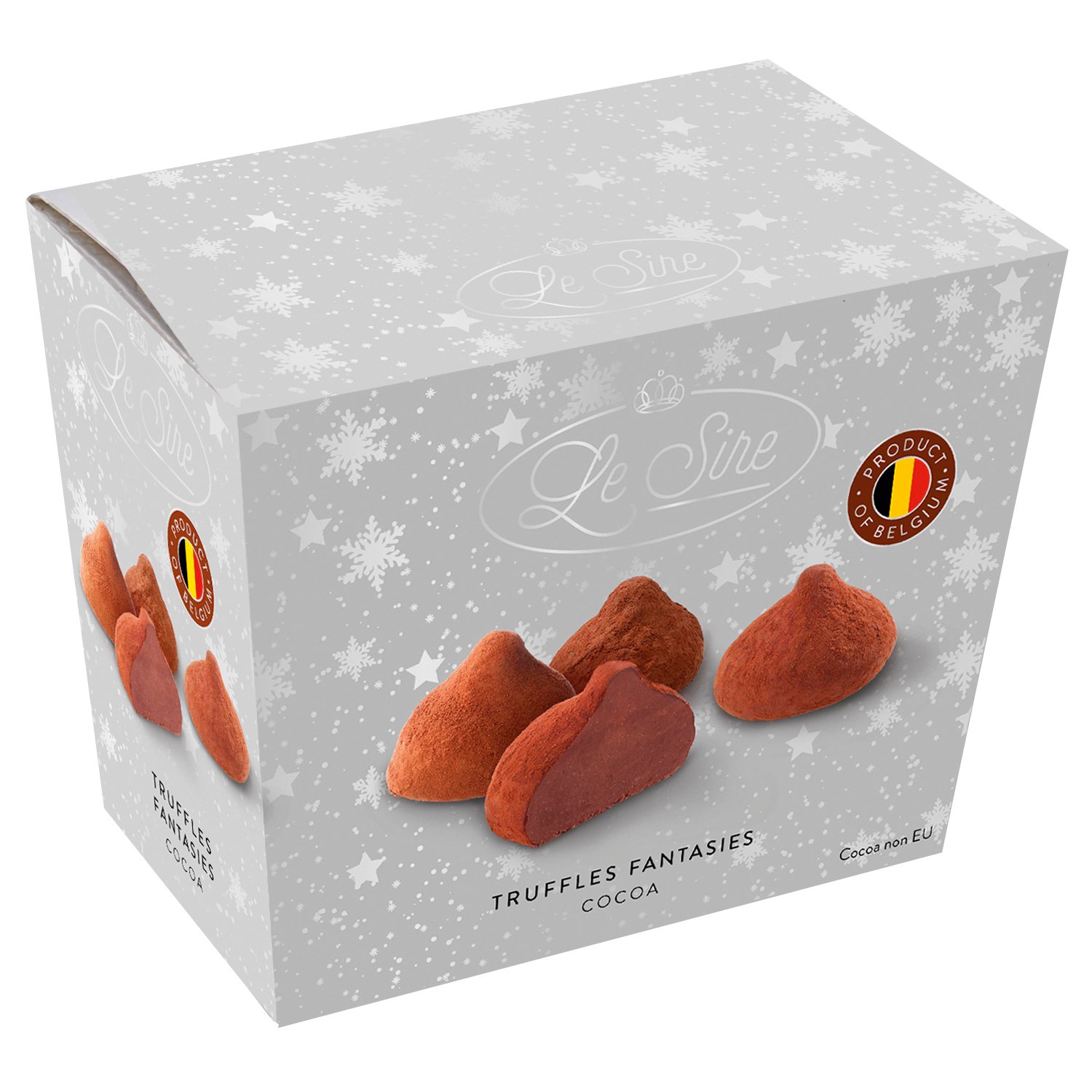 Rich cocoa dusted truffles in silver carton 12x150g