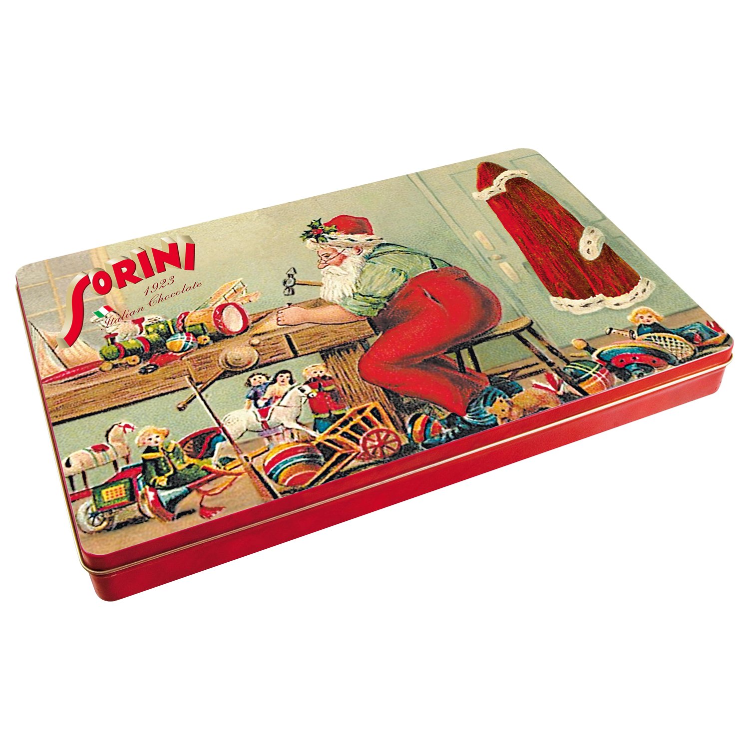 Santa's Workshop tin with milk choc spheres with hazelnut cream 8x320g