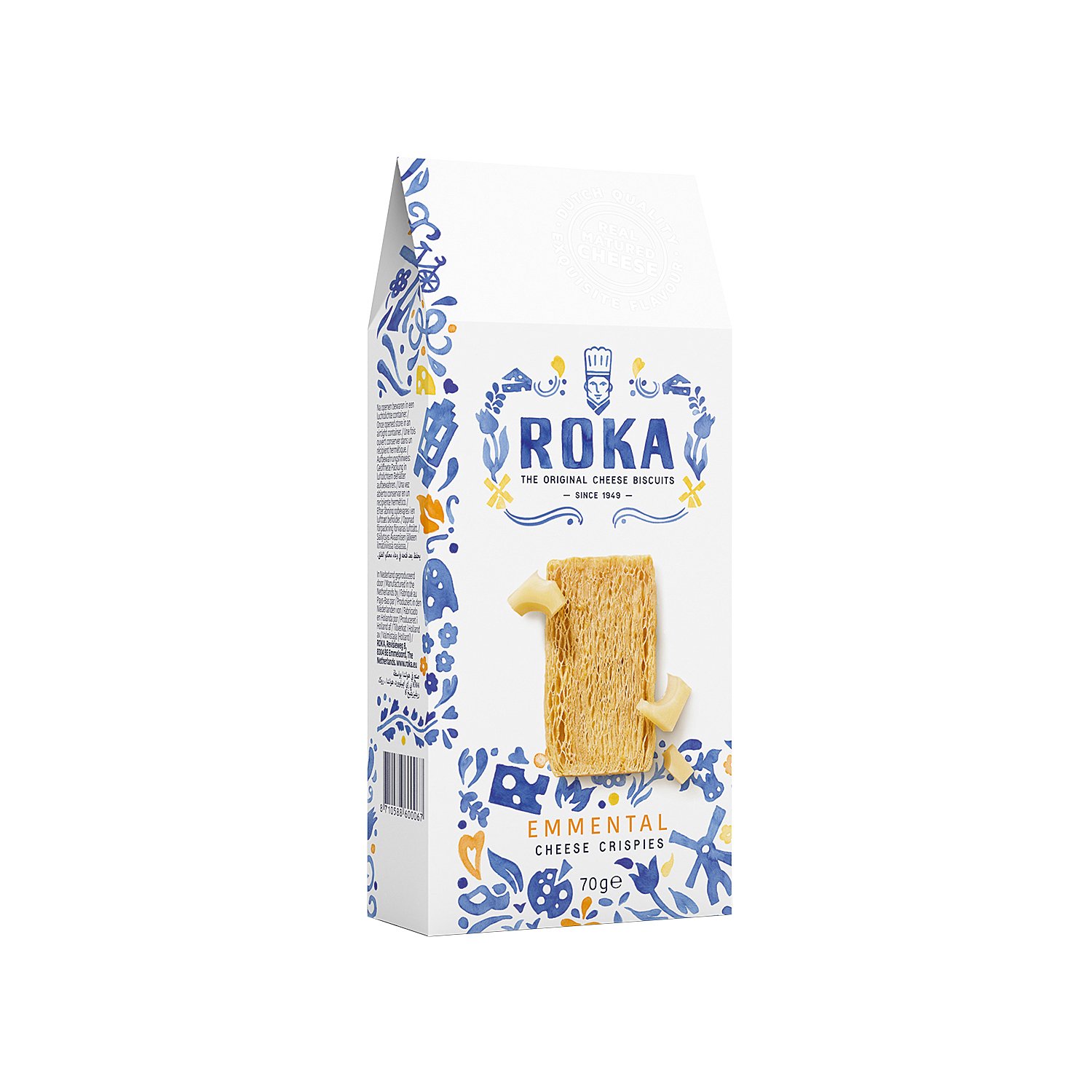 Roka Emmental cheese crispies in Delft Blue design carton - VAT FREE 12x70g