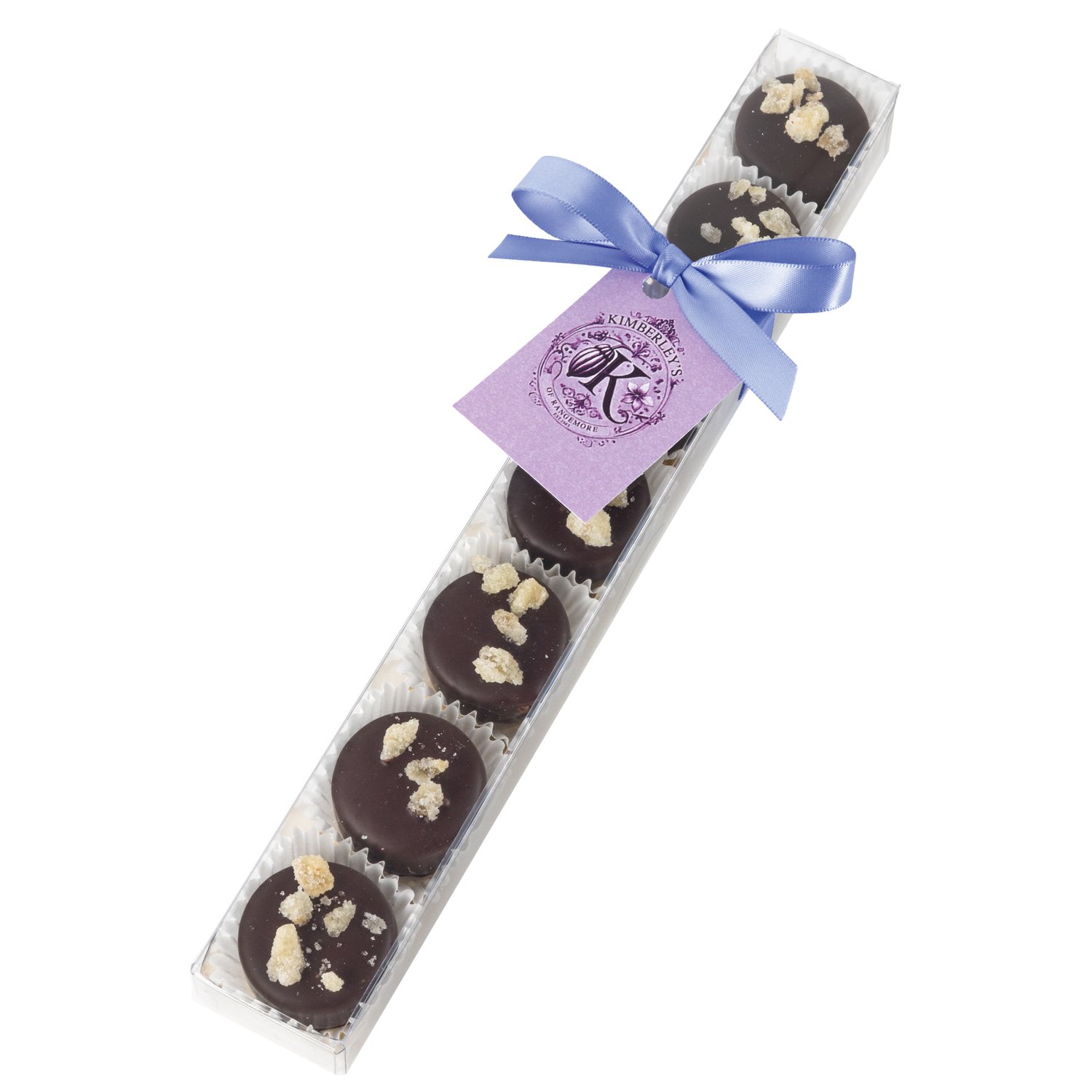 English ginger chocs in 25cm finger box with ribbon and tag 12x95g