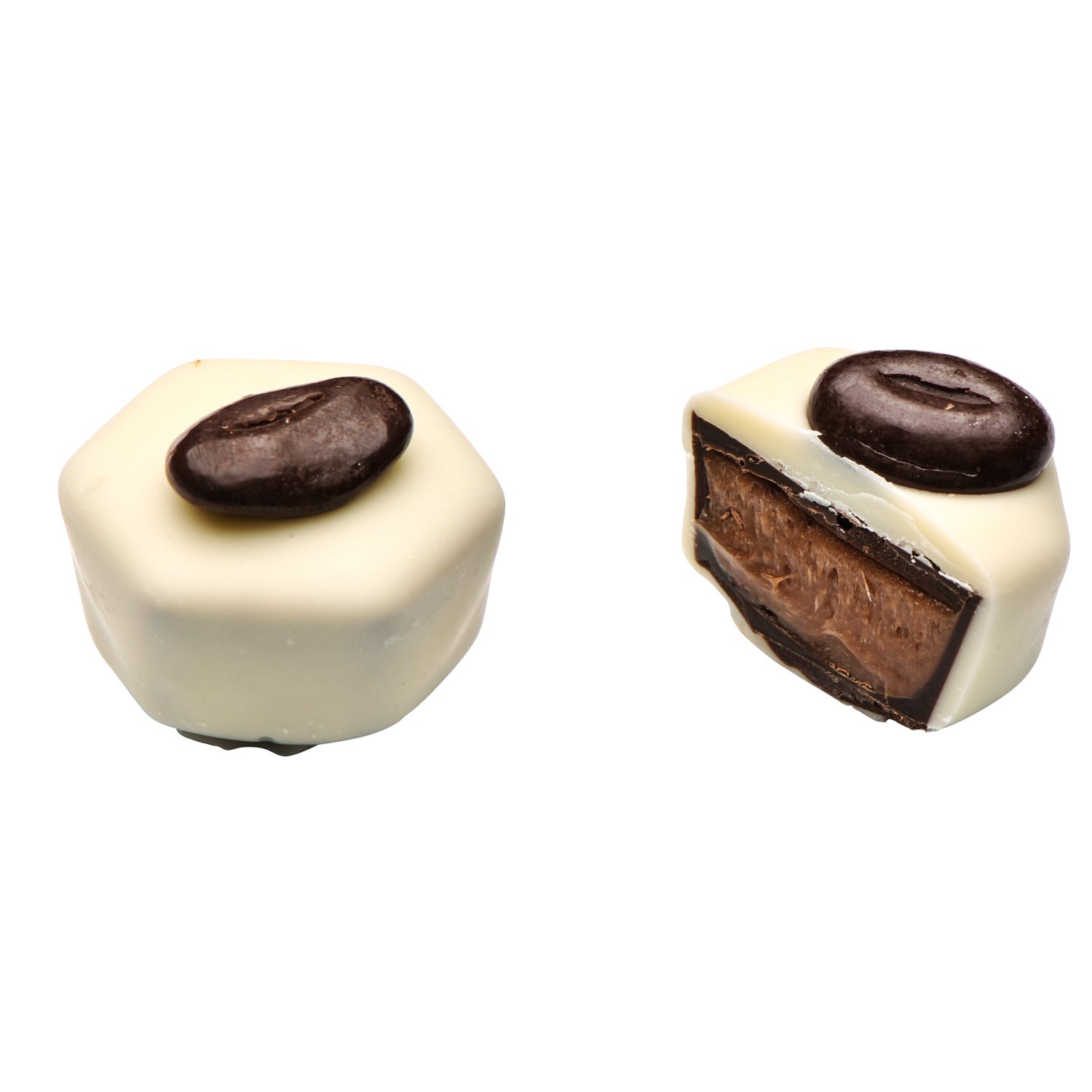 Koenen Chocolates - Anvers - white hexagon orange ganache & mocha dark coffee bean 15g x 1kg