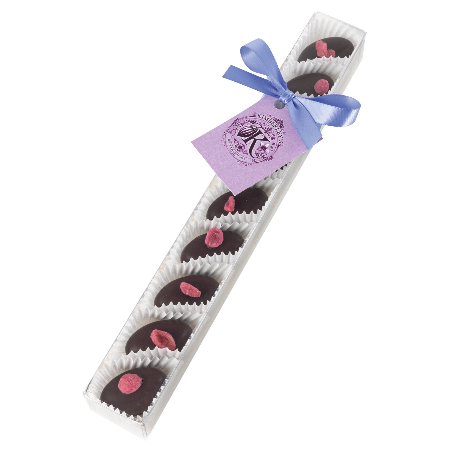 Mixed rose and violet creams in 25cm finger box with ribbon 12x85g