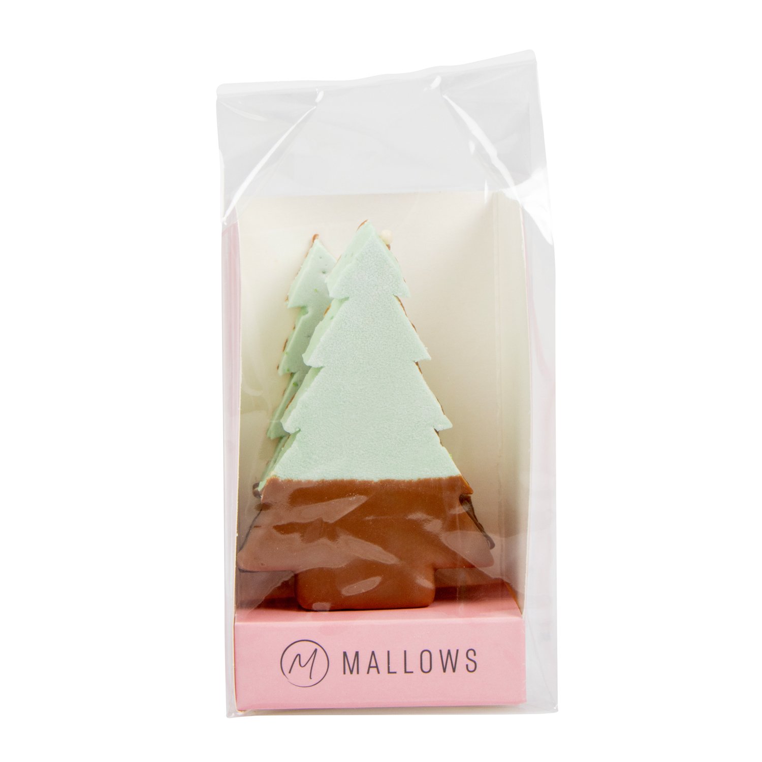 Mallow pistachio Christmas tree duo dipped in milk choc in gift bag 12x60g