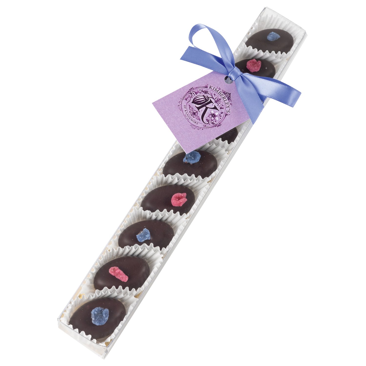 English rose and violet creams in 25cm finger box with ribbon 12x85g